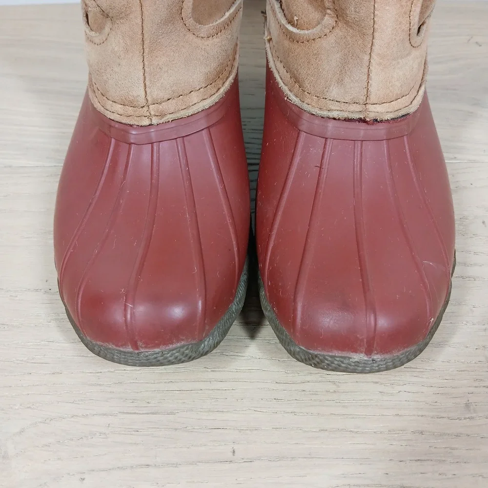 Sperry Waterproof Duck Boots Womens 6 M Red Brown Leather Lace Up Rain Boots